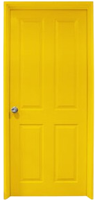 A closed yellow door